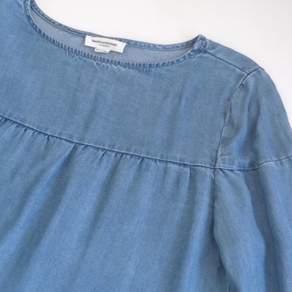 beachlunchlounge Women's Chambray Denim Blue 3/4 Bell Sleeve Lyocell Top S/P - Picture 5 of 10